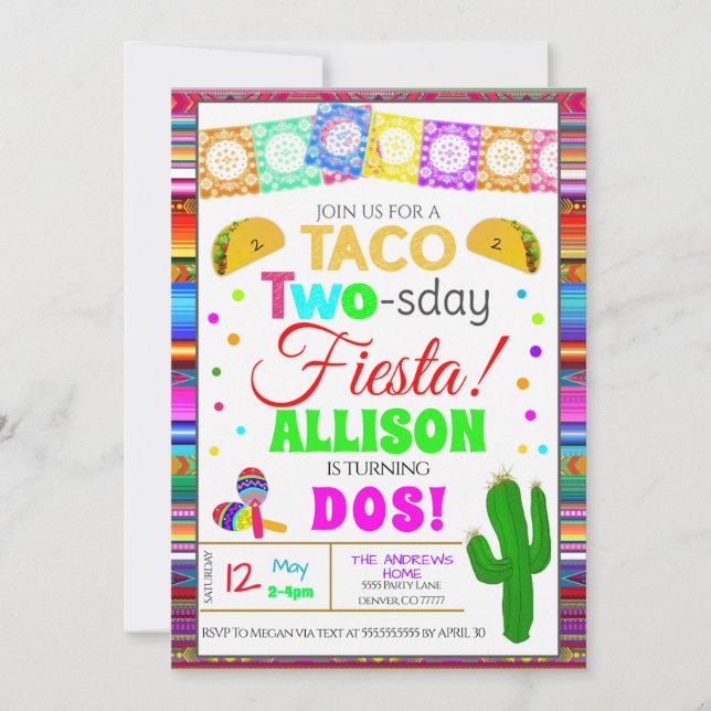 Taco TWO:s andra födelsedag Fiesta-inbjudan Inbjudningar (Framsida)