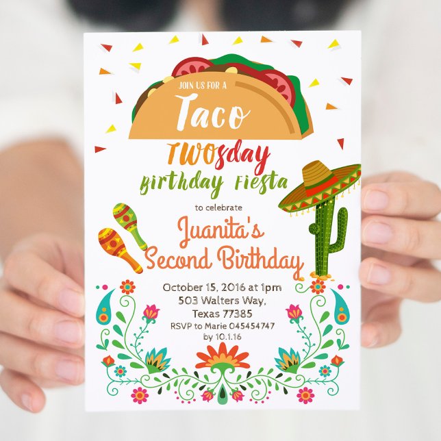 Taco TWOS-dag 2:a födelsedagen Party Fiesta-kort Inbjudningar (Skapare uppladdad)