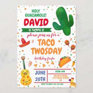Taco Twosday Boy Birthday Fiesta Cactus mexikan Inbjudningar