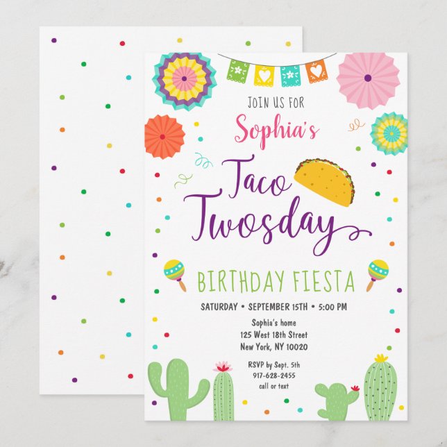 Taco Twosday Fiesta Cactus Birthday Inbjudningar (Fram/baksida)