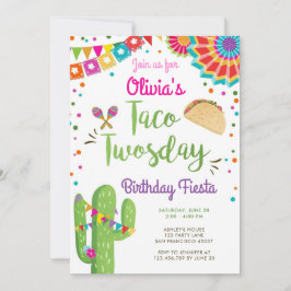 Taco Twosday Fiesta Mexican Girl Second Birthday  Inbjudningar