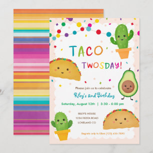 Taco Twosday Födelsedagsfest fiesta Temafaldag Inbjudningar