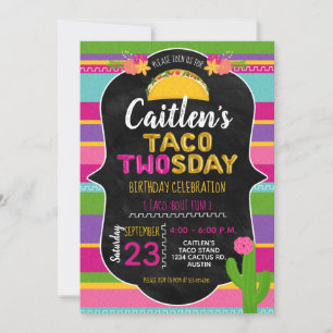 Taco Twosday Girl Andra födelsedagen Inbjudningar