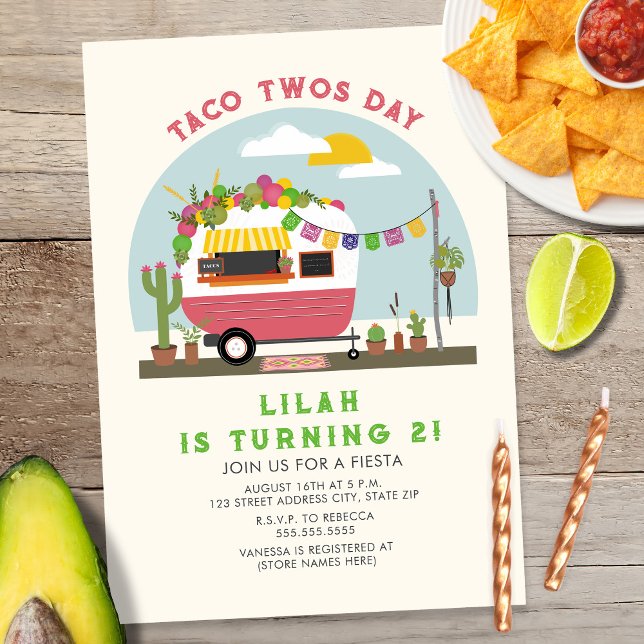 Taco Twosday Girls 2:a födelsedagsinbjudan Rosa Inbjudningar (Skapare uppladdad)