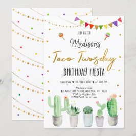 Taco Twosday Guld Fiesta Birthday Inbjudningar