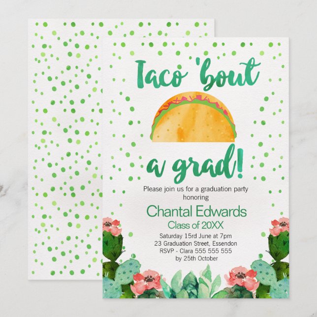 Taco'anfall en akademiker partyinbjudan inbjudningar (Fram/baksida)