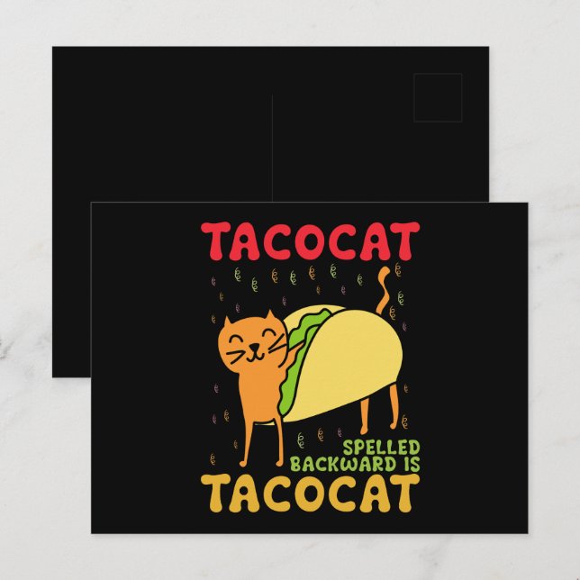 Tacocat Baklänges Tacos Cats Cinco De Mayo Vykort (Fram/baksida)
