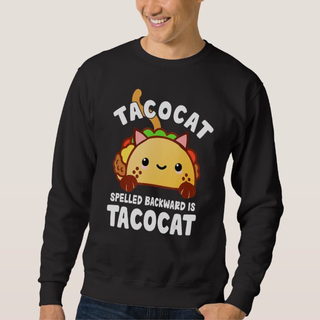 TacoCat Funny Mexican Food Cinco de Mayo Tacos Cat Lång Ärmad Tröja (Framsida)