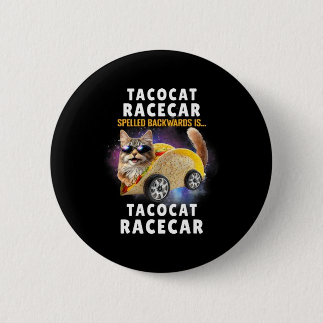 Tacocat Racecar Spelling Backwards Lunt Mexikanskt Knapp (Framsida)