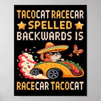 Tacocat Racecar Stavade Baklänges Katt Barn Kattun Poster