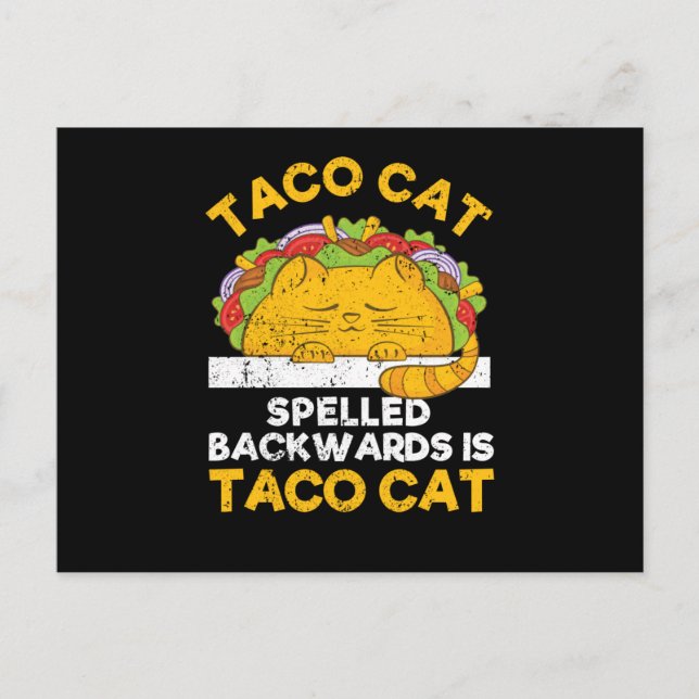 Tacocat, som är hänförd bakåt, är Taco Cat Vykort (Framsida)