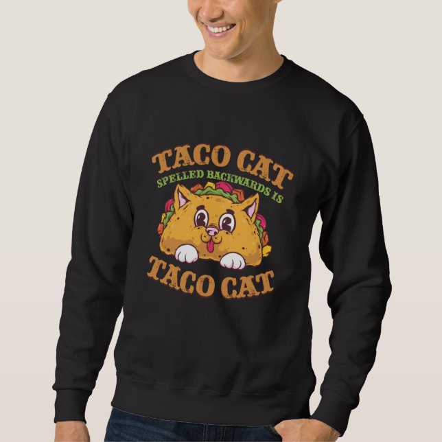 Tacocat Spelled Backwards Mexico Food Cat Meme Mex Lång Ärmad Tröja (Framsida)