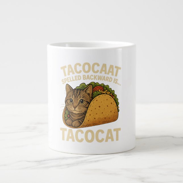 TACOCAT SPELLED BAKWARD ÄR... Kärlek Cat och Taco Jumbo Mugg (Framsidan)