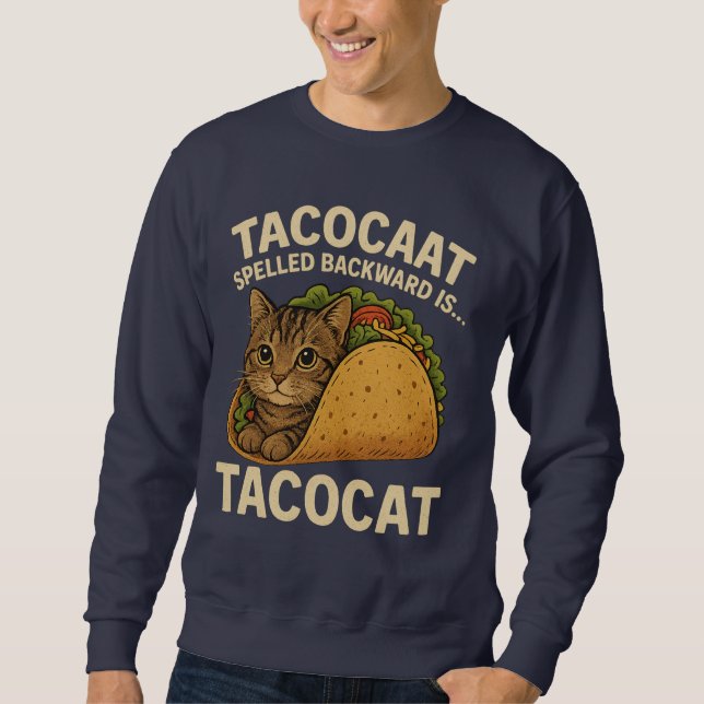 TACOCAT SPELLED BAKWARD ÄR... Kärlek Cat och Taco Lång Ärmad Tröja (Framsida)
