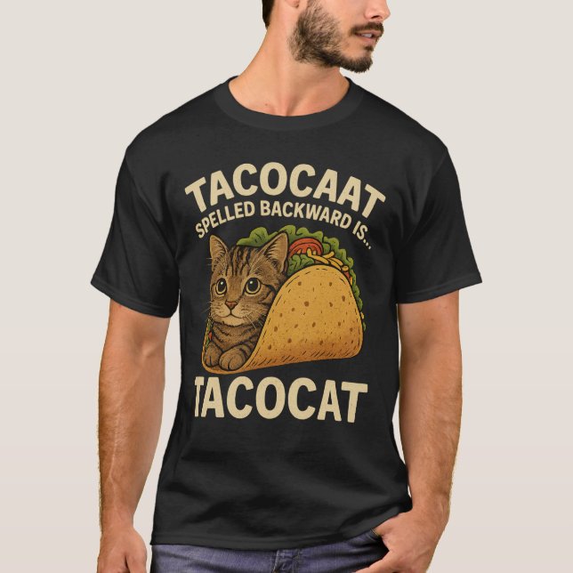 TACOCAT SPELLED BAKWARD ÄR... Kärlek Cat och Taco T Shirt (Framsida)