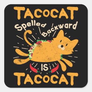 Tacocat Spelling Backwards Cinco de Mayo Cat Taco Fyrkantigt Klistermärke