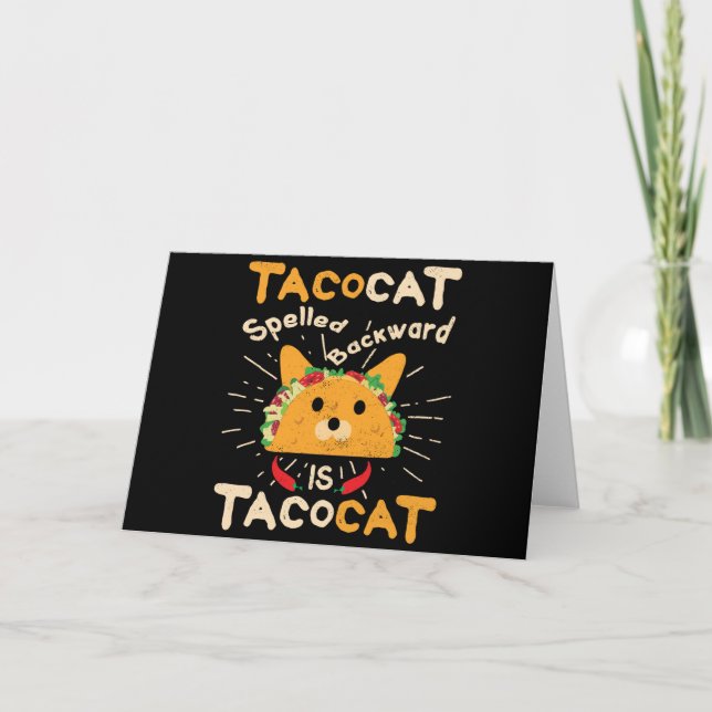 Tacocat Spelling Backwards Cinco de Mayo Cat Taco Kort (Framsida)
