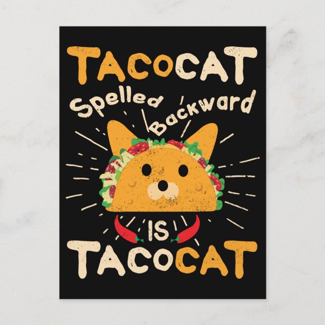 Tacocat Spelling Backwards Cinco de Mayo Cat Taco Vykort (Framsida)