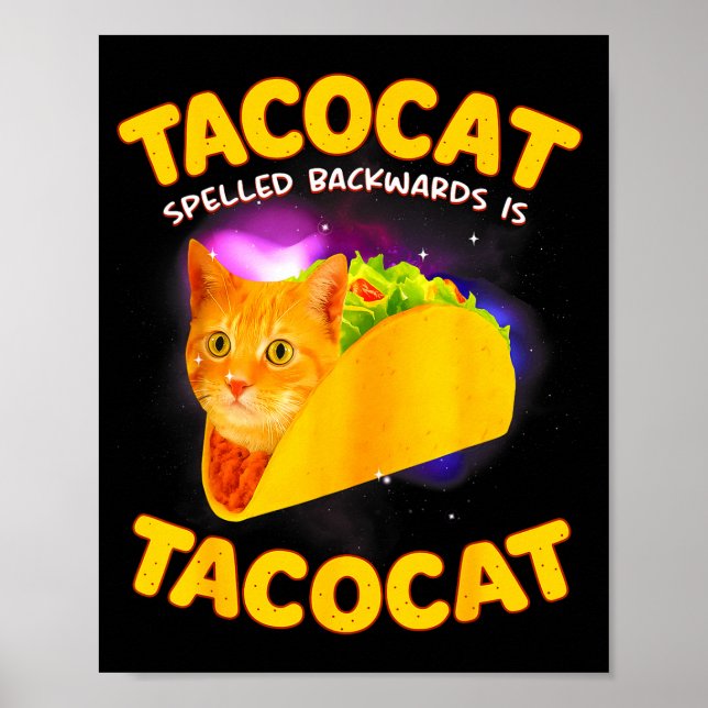 Tacocat stavet baklänges är tacocat katt meme taco poster (Framsidan)