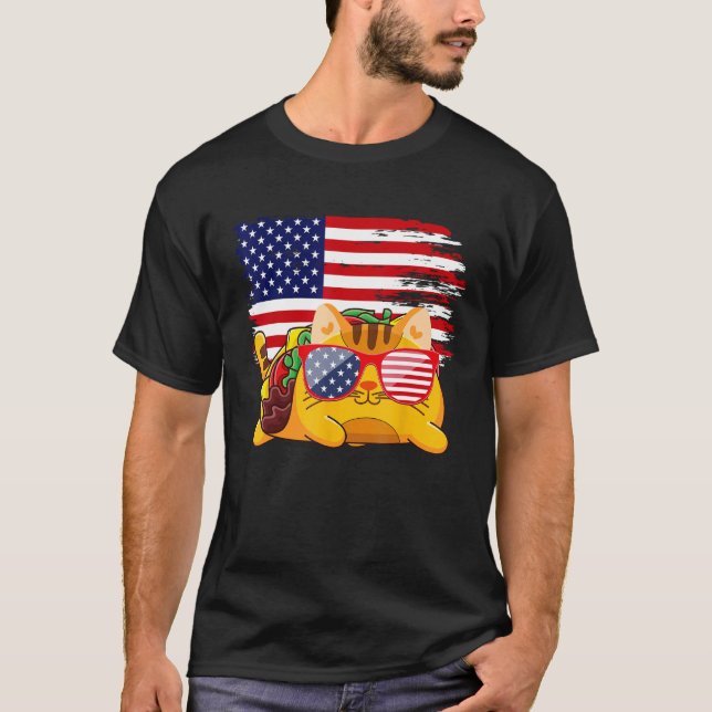 Tacocat Sunglasses American Flag  4th Of July USA  T Shirt (Framsida)