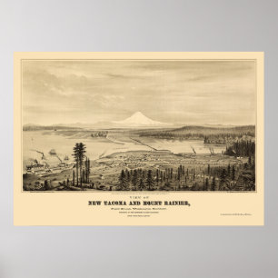 Tacoma panorama- karta för WA - 1878 Poster