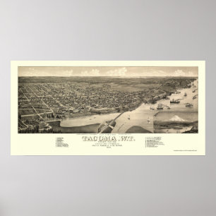 Tacoma panorama- karta för WA - 1884 Poster