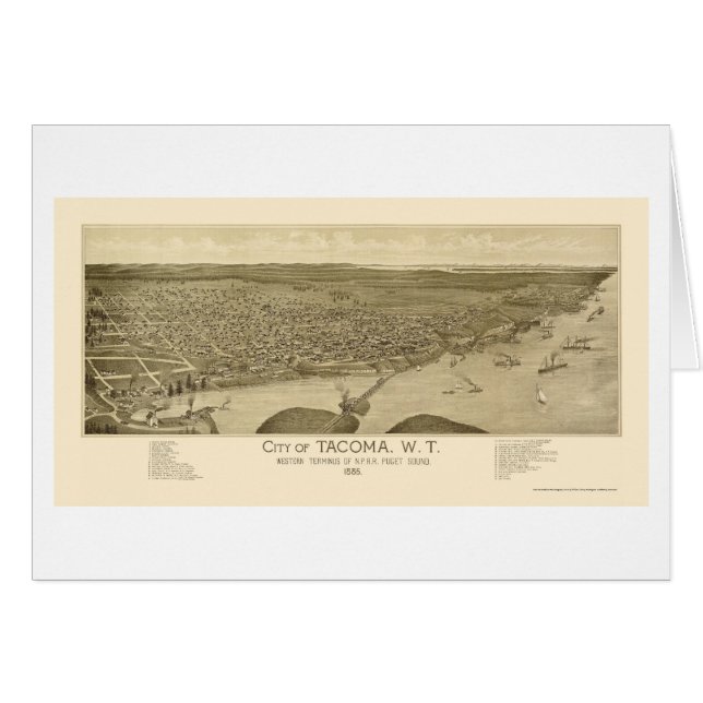 Tacoma panorama- karta för WA - 1885 Hälsningskort (Framsidan Horizontal)