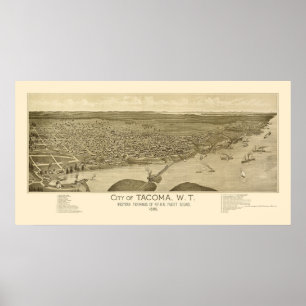 Tacoma panorama- karta för WA - 1885 Poster