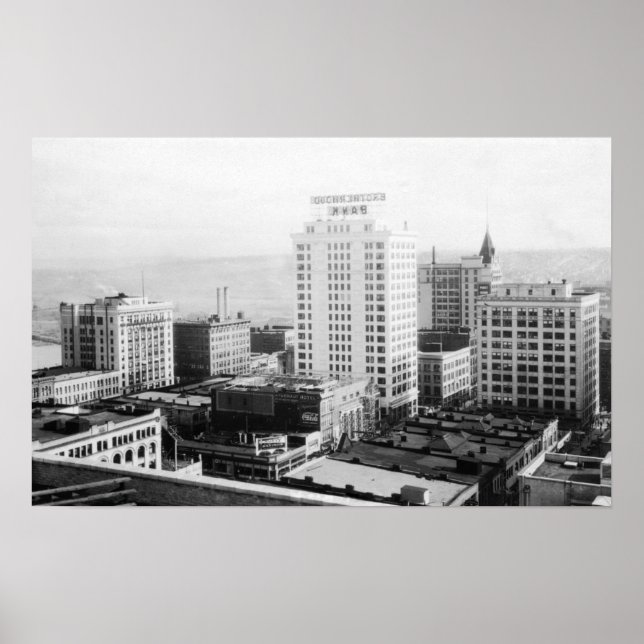 Tacoma, WA Skyline View från Winthrop Hotel Poster (Framsidan)