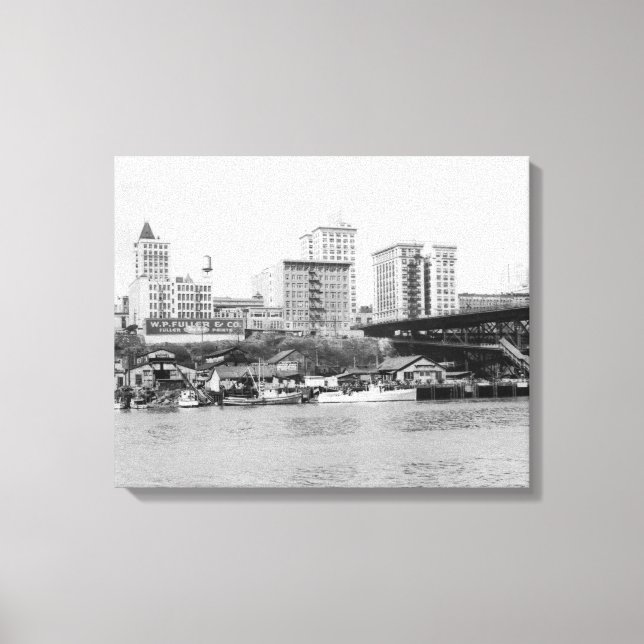 Tacoma, WA - Skyline View of Downtown Canvastryck (Framsida)