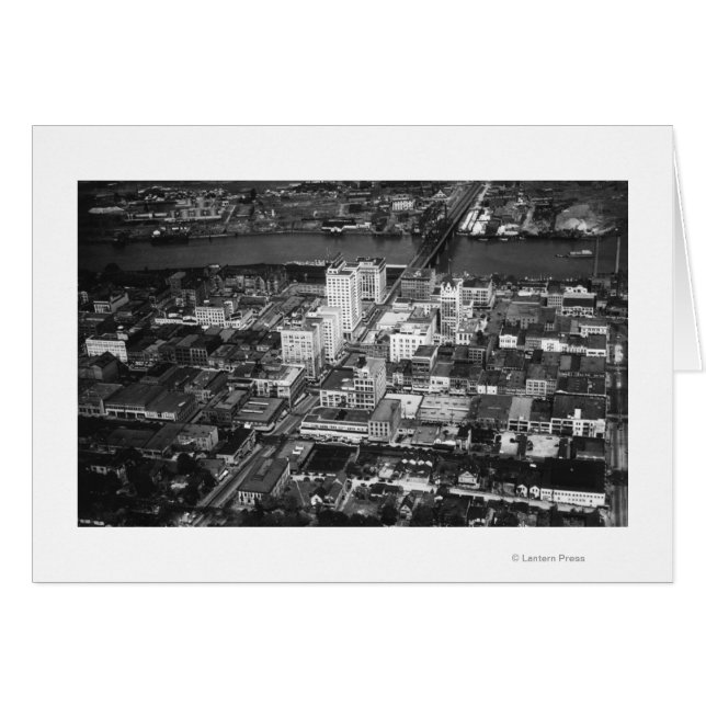 Tacoma, WA View Business District från Luft Hälsningskort (Framsidan Horizontal)