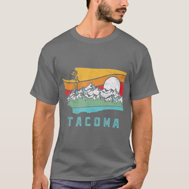 Tacoma Washington utomhus Retro-bergen T Shirt (Framsida)