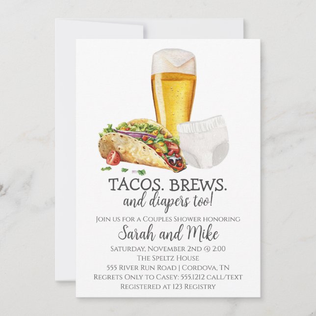 Tacos Brews and Diaper Baby Shower-inbjudan Inbjudningar (Framsida)