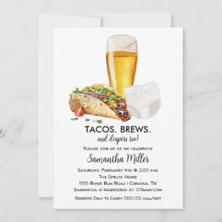 Tacos Brews and Diaper Baby Shower-inbjudan Julkort