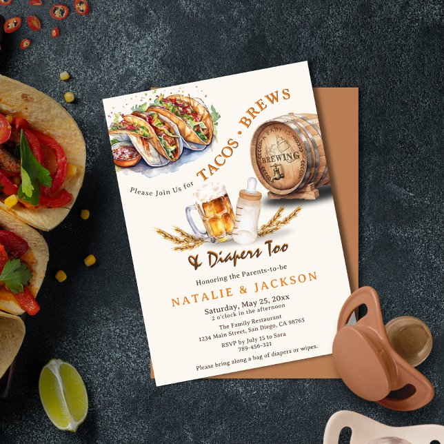 Tacos & Brews Diaper Avslappnad Par Baby Shower Inbjudningar (Tacos & Brews Diapers Casual Couples Baby Shower Invitation)