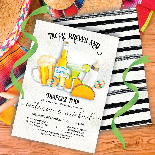 Tacos Brews & Diaper Baby Shower Fiesta Inbjudningar (Skapare uppladdad)