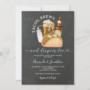 Tacos Brews och blöjor Baby Shower Krittafel Inbjudningar
