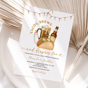 Tacos Brews och Diaper Baby Shower String Ljus Inbjudningar