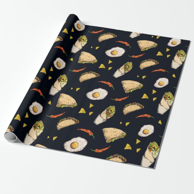 Tacos Burrito Nachos Mexikanska matgift Cute, somm Presentpapper (Utrullad)