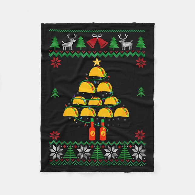 Tacos Christmas Tree Ugly Sweater Christmas Family Fleecefilt (Framsidan)