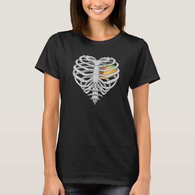 Tacos Heart Skeleton RibCage Halloween I Love Taco T Shirt (Framsida)
