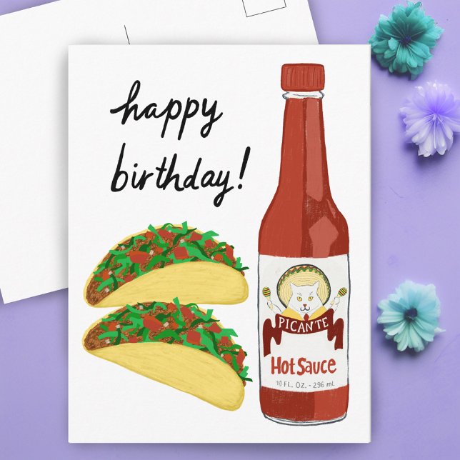 TACOS Kryddig het sås Katt Maracas GRATTIS PÅ FÖDE Vykort (TACOS Spicy Hot Sauce Cat Maracas HAPPY BIRTHDAY Postcard
)