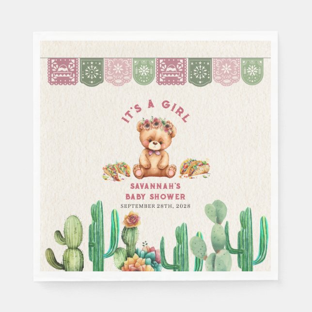Tacos & Nalles Cactus Girl Baby Shower Fiesta Pappersservett (Framsidan)