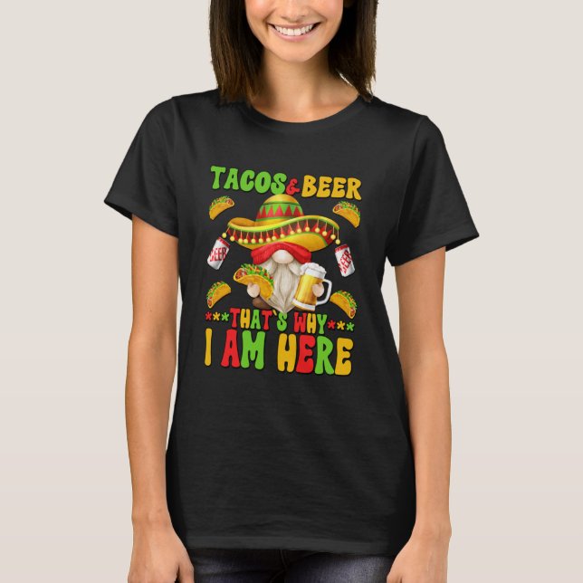 Tacos och Beer säger För manar Cinco de Mayo Mexii T Shirt (Framsida)