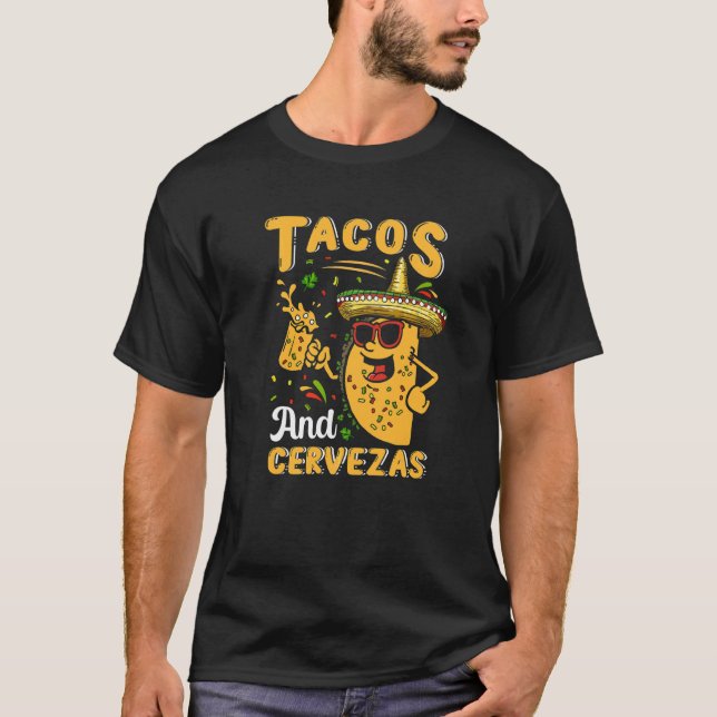 Tacos och Cervezas Cinco de Mayo Taco Beer Älskare T Shirt (Framsida)