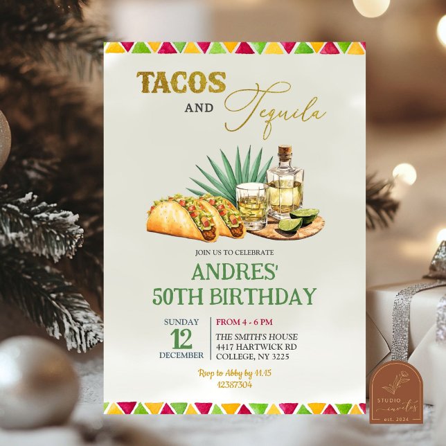 Tacos och Tequila 50-års mexikansk födelsedagsfest Inbjudningar (Skapare uppladdad)