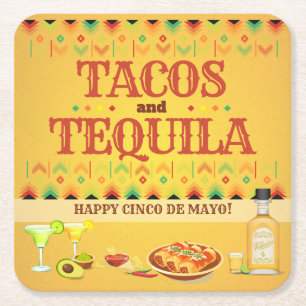 Tacos och Tequila Cinco de Mayo Fiesta Party Underlägg Papper Kvadrat