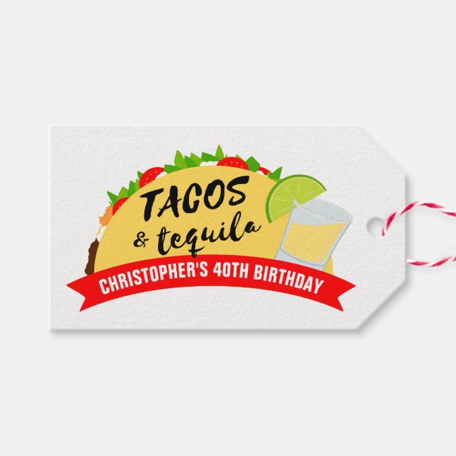 Tacos och Tequila Födelsedagsfest Presentetikett (Framsidan (Horizontal))