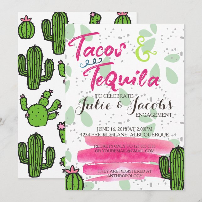 Tacos och Tequila Förlovningsfest Inbjudningar (Fram/baksida)