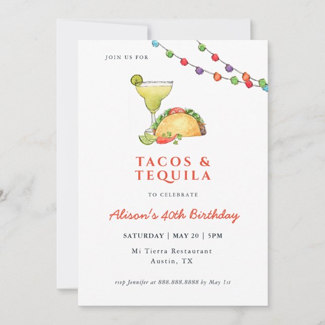 Tacos och Tequila Margarita Birthday-inbjudan Inbjudningar (Framsida)